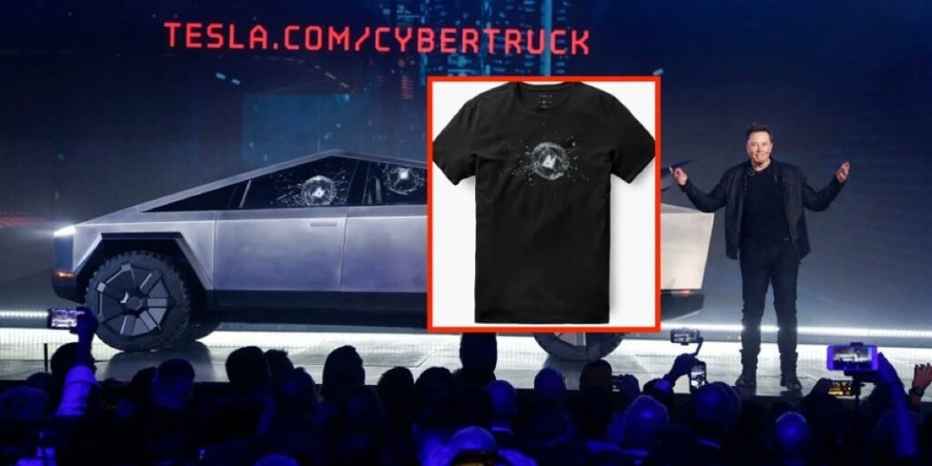 Camisetas de Tesla con el vidrio roto